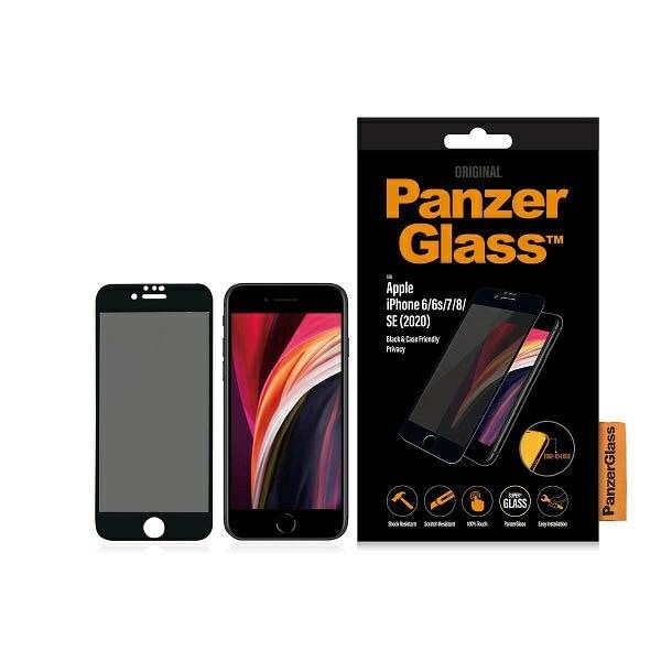 PanzerGlass E2E Super+ sekretessglas för iPhone 6/6s/7/8/SE 2020/SE 2022 - svart ram