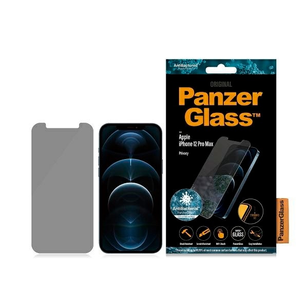 PanzerGlass Standard Super+ antibakteriellt sekretesshärdat glas för iPhone 12 Pro Max