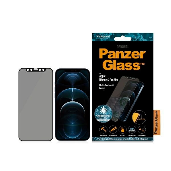 PanzerGlass E2E Super+ Microfracture antibakteriellt glas för iPhone 12 Pro Max - svart ram