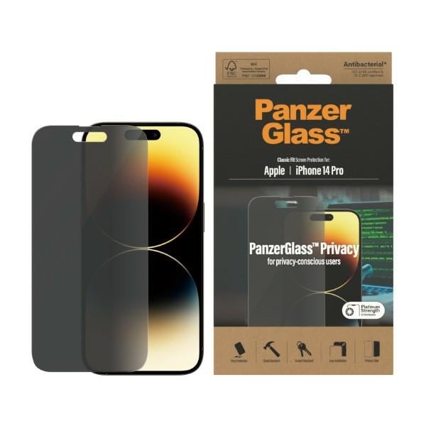 PanzerGlass Classic Montera antibakteriellt sekretessglas för iPhone 14 Pro