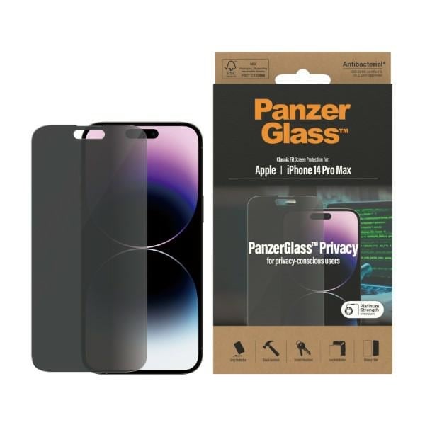 PanzerGlass Classic Montera antibakteriellt sekretessglas för iPhone 14 Pro Max