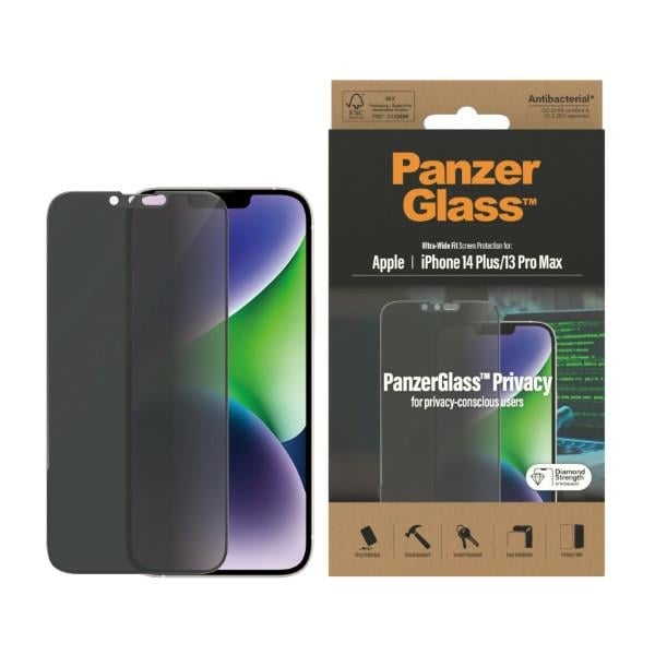 PanzerGlass Ultrabred härdat glas med antibakteriell funktion för iPhone 14 Plus/13 Pro Max