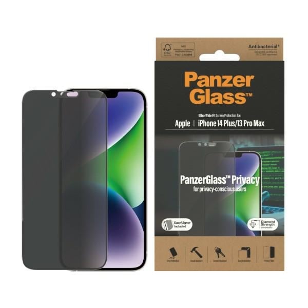 PanzerGlass Ultrabred härdat glas Antibakteriell sekretess för iPhone 14 Plus / 13 Pro Max