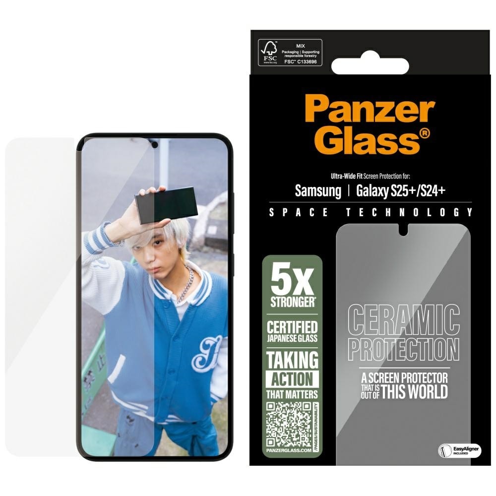 PanzerGlass Keramiskt glas med ultrabred passform för Samsung Galaxy S25+ - Klar