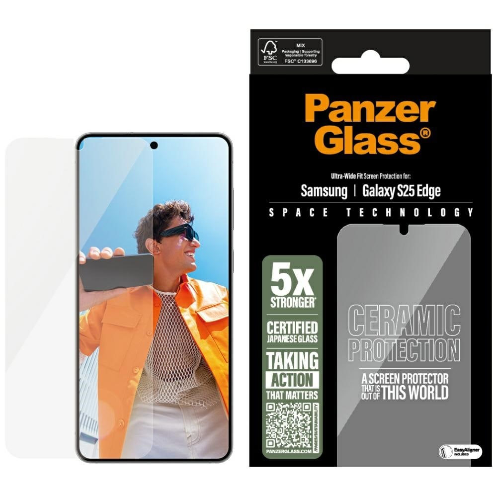 PanzerGlass Keramiskt glas med ultrabred passform för Samsung Galaxy S25 Edge - Klar