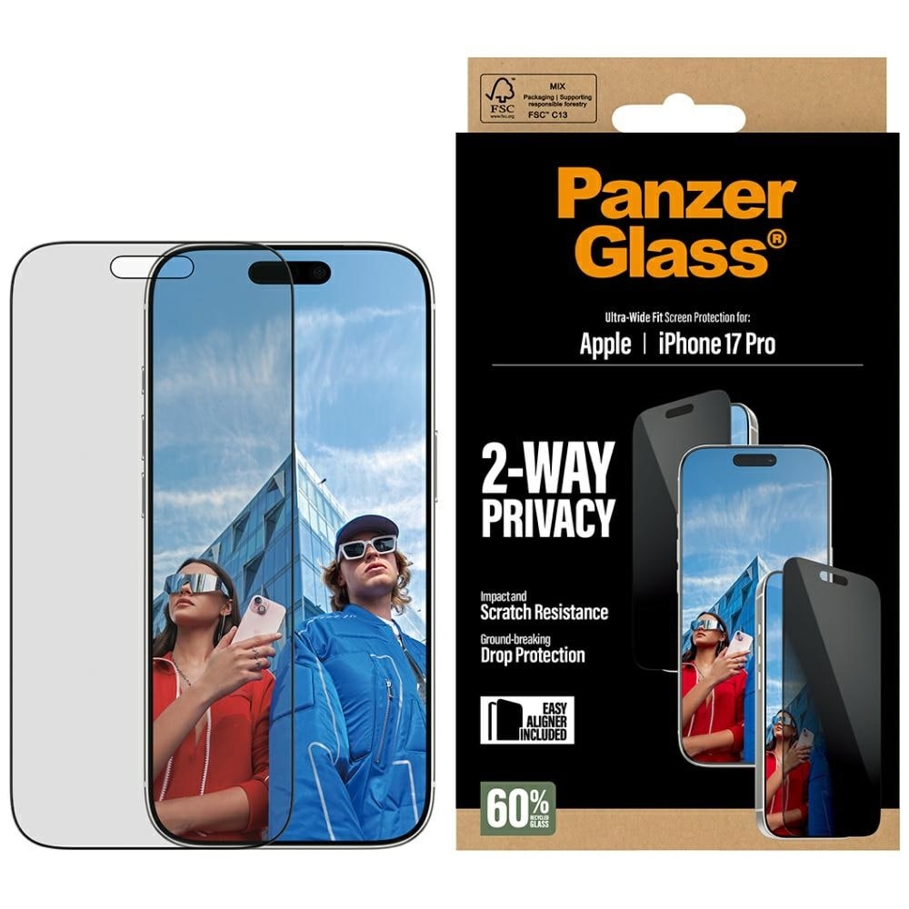 PanzerGlass Ultra-Wide Fit EasyAligner Insynsskyddande glas för iPhone 17 Pro