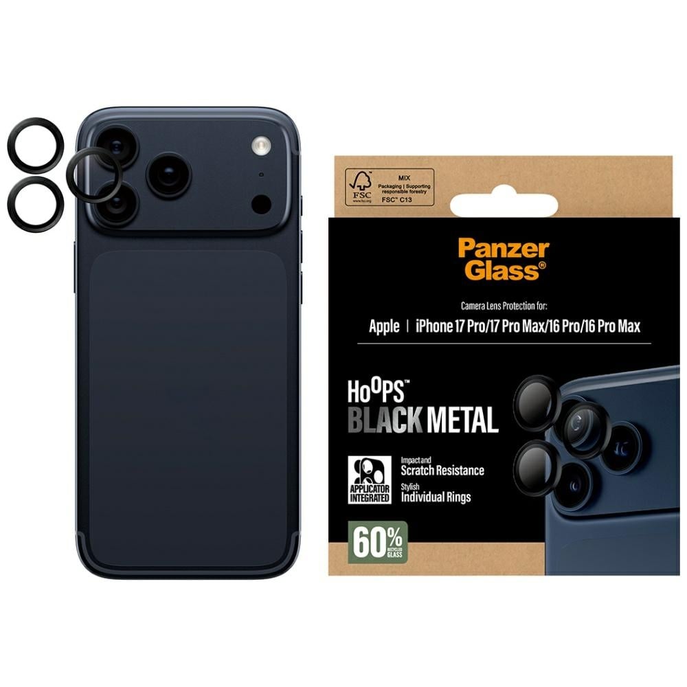 PanzerGlass Hoops skärmskydd i härdat glas för iPhone 17 Pro/17 Pro Max/16 Pro/16 Pro Max Svart