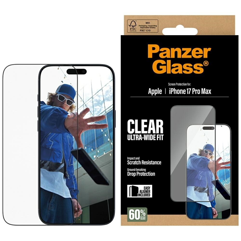 PanzerGlass Ultra-Wide Fit EasyAligner härdat glas för iPhone 17 Pro Max
