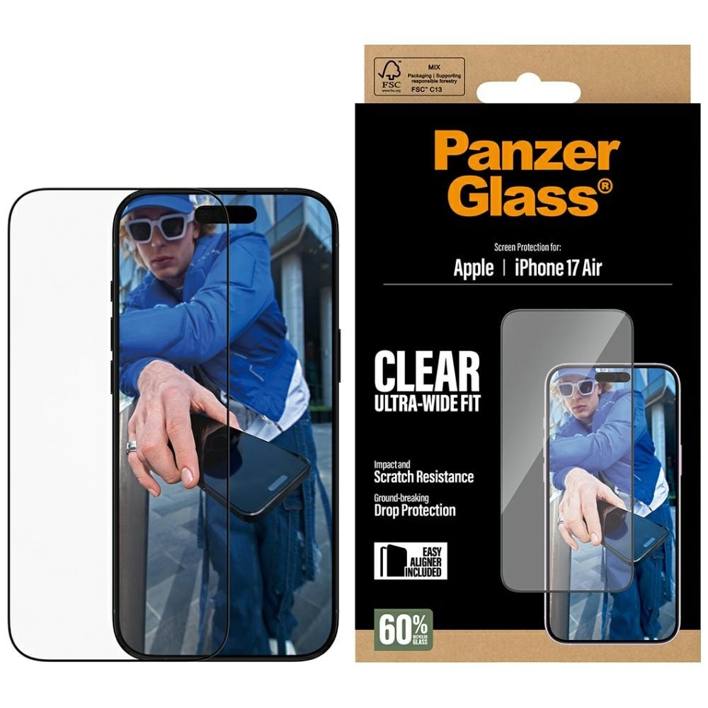 PanzerGlass Ultra-Wide Fit EasyAligner härdat glas för iPhone Air