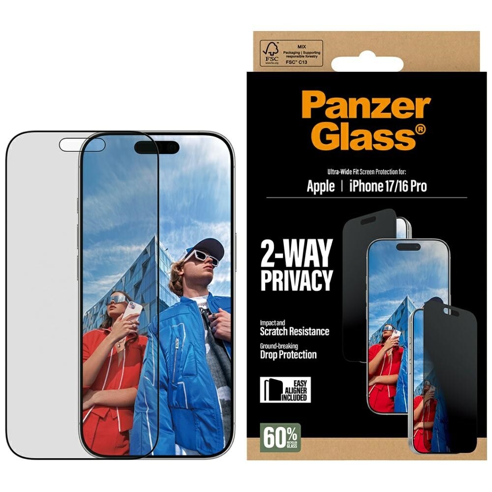 PanzerGlass Ultra-Wide Fit EasyAligner Insynsskyddande glas för iPhone 17 / 16 Pro