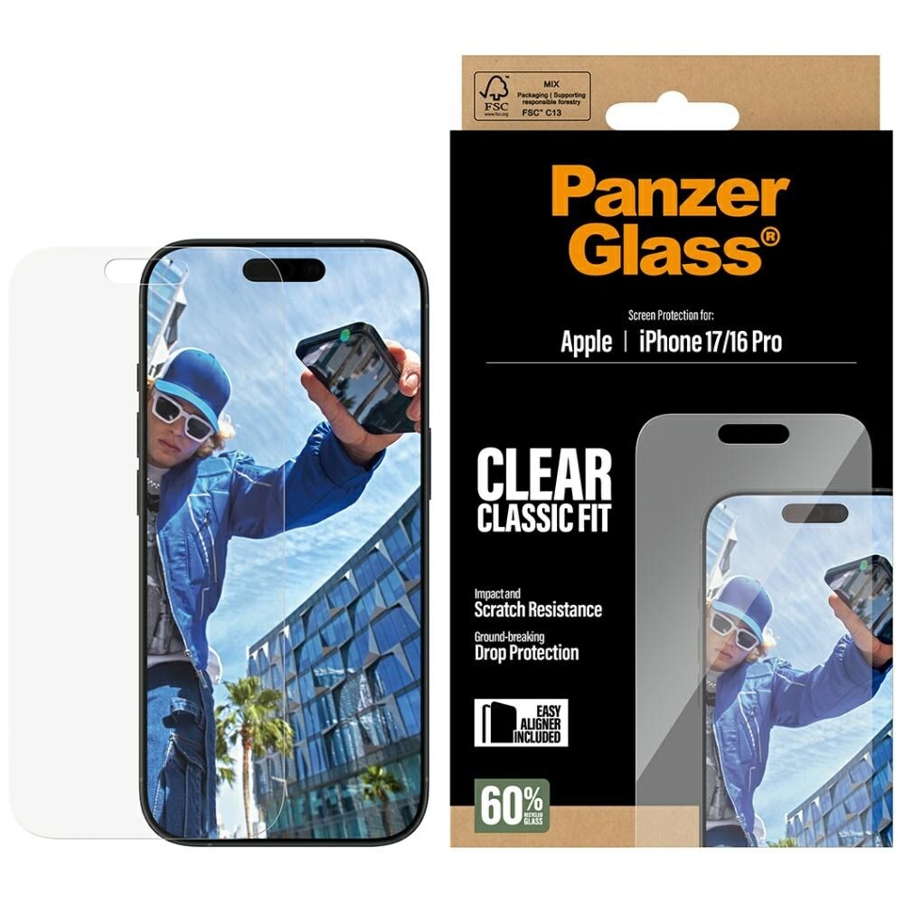 PanzerGlass Classic Fit EasyAligner härdat glas för iPhone 17 / 16 Pro