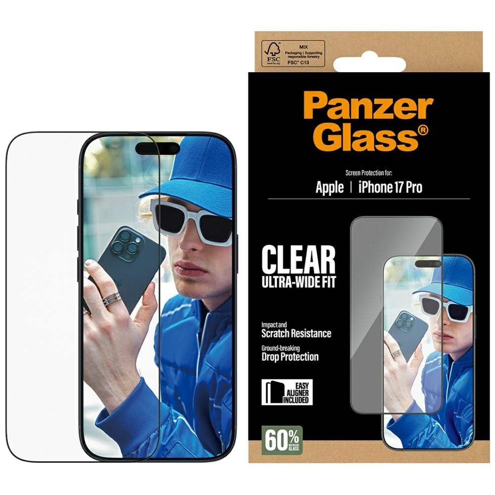 PanzerGlass Ultra-Wide Fit EasyAligner härdat glas för iPhone 17 Pro