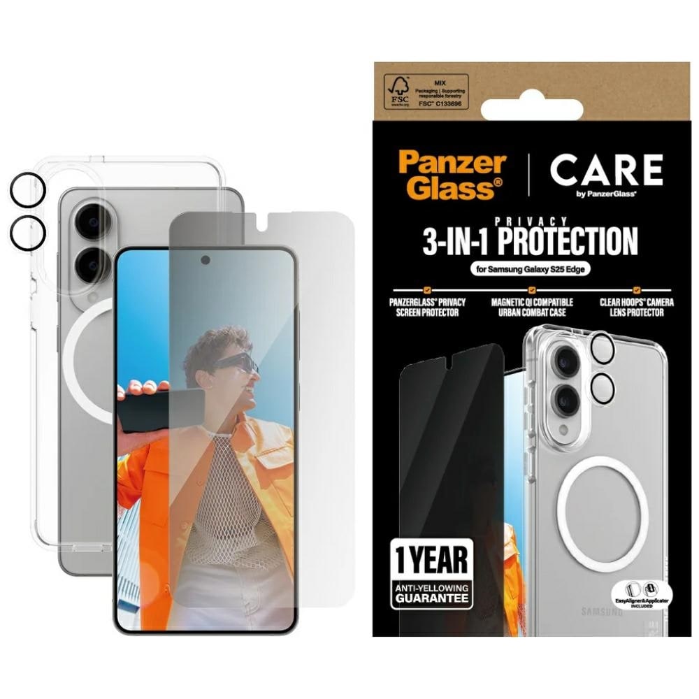 CARE by PanzerGlass 3in1 Fodral + Skyddsglas + Lins för Samsung Galaxy S25 Edge - transparent