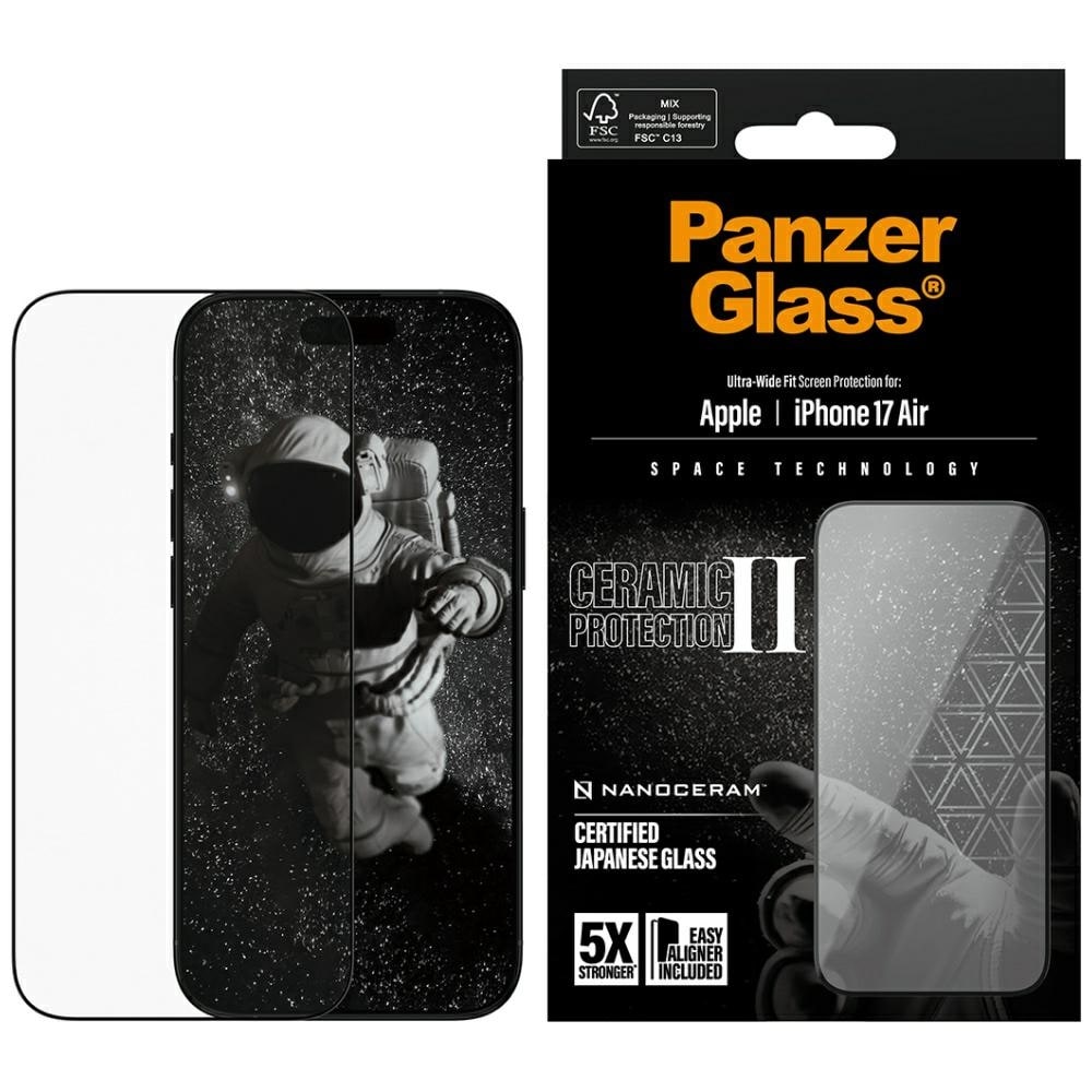 PanzerGlass Ceramic II Ultra-Wide Fit EasyAligner härdat glas för iPhone Air