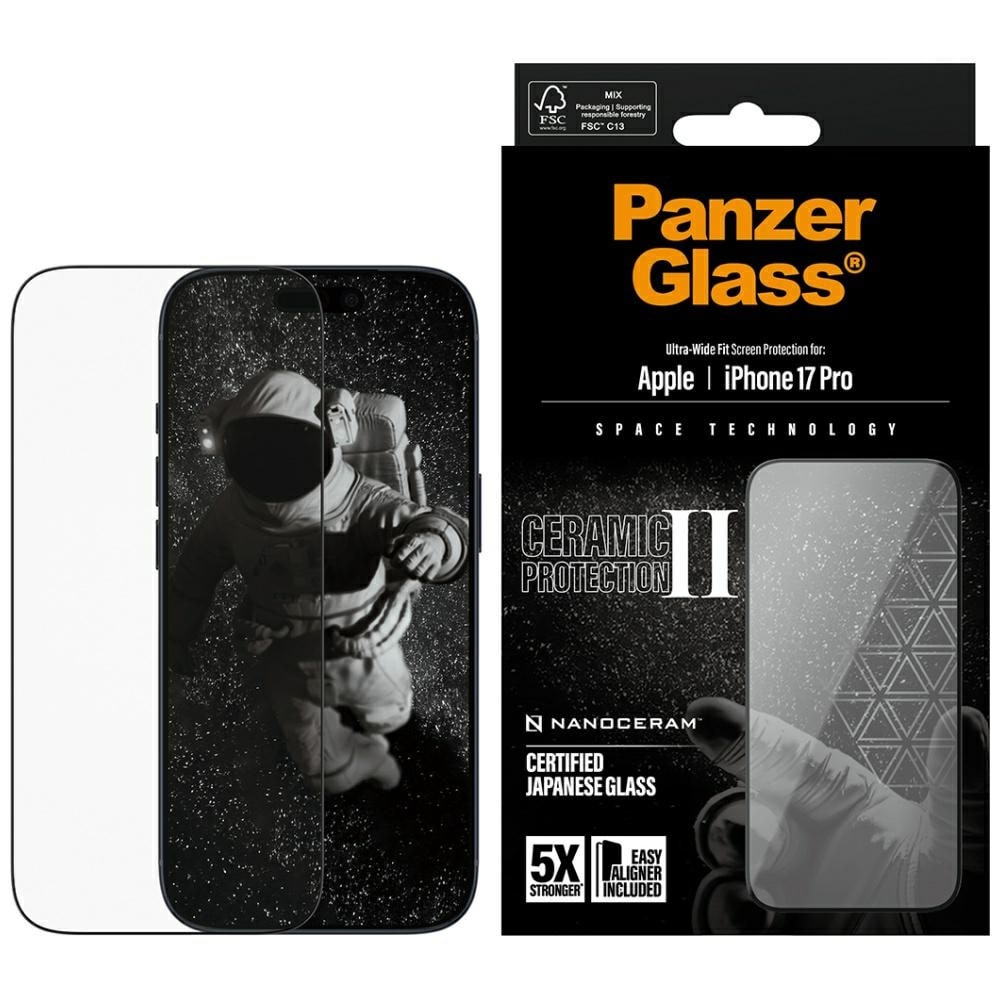 PanzerGlass Ceramic II Ultra-Wide Fit EasyAligner för iPhone 17 Pro