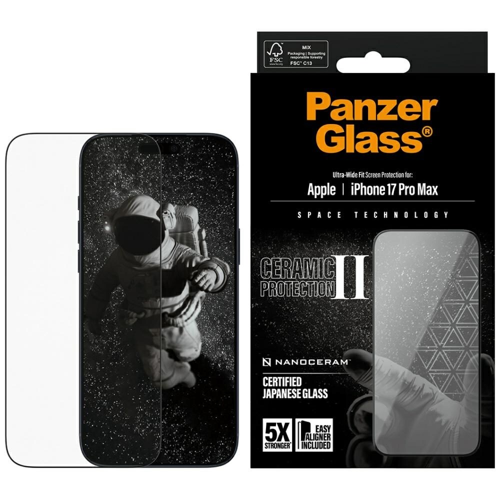 PanzerGlass Ceramic II Ultra-Wide Fit EasyAligne Härdat glas för iPhone 17 Pro Max