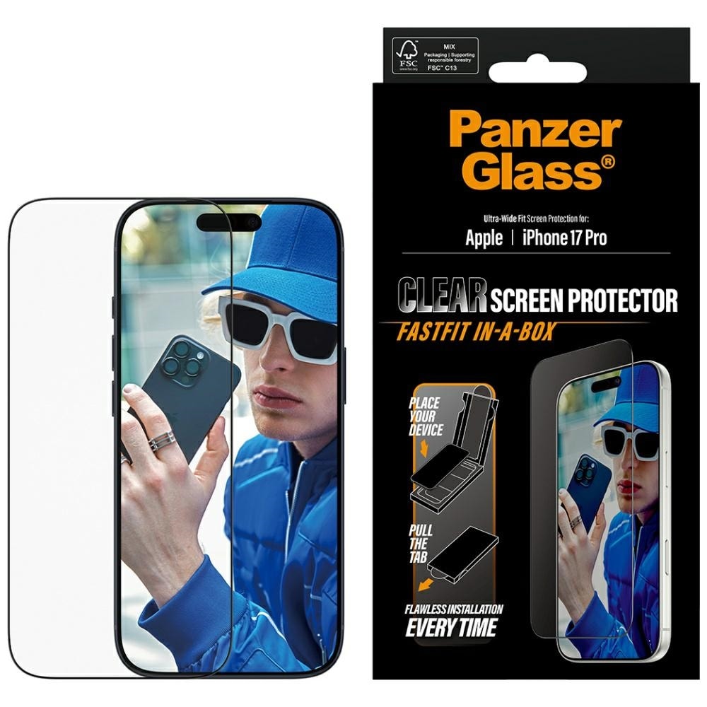 PanzerGlass Ultra-Wide Fit Fastfit härdat glas för iPhone 17 Pro