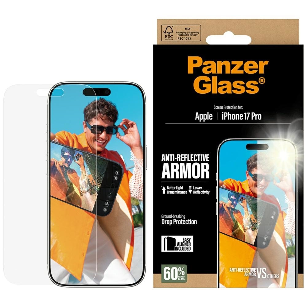 PanzerGlass Armor Anti-Reflective EasyAligner härdat glas för iPhone 17 Pro