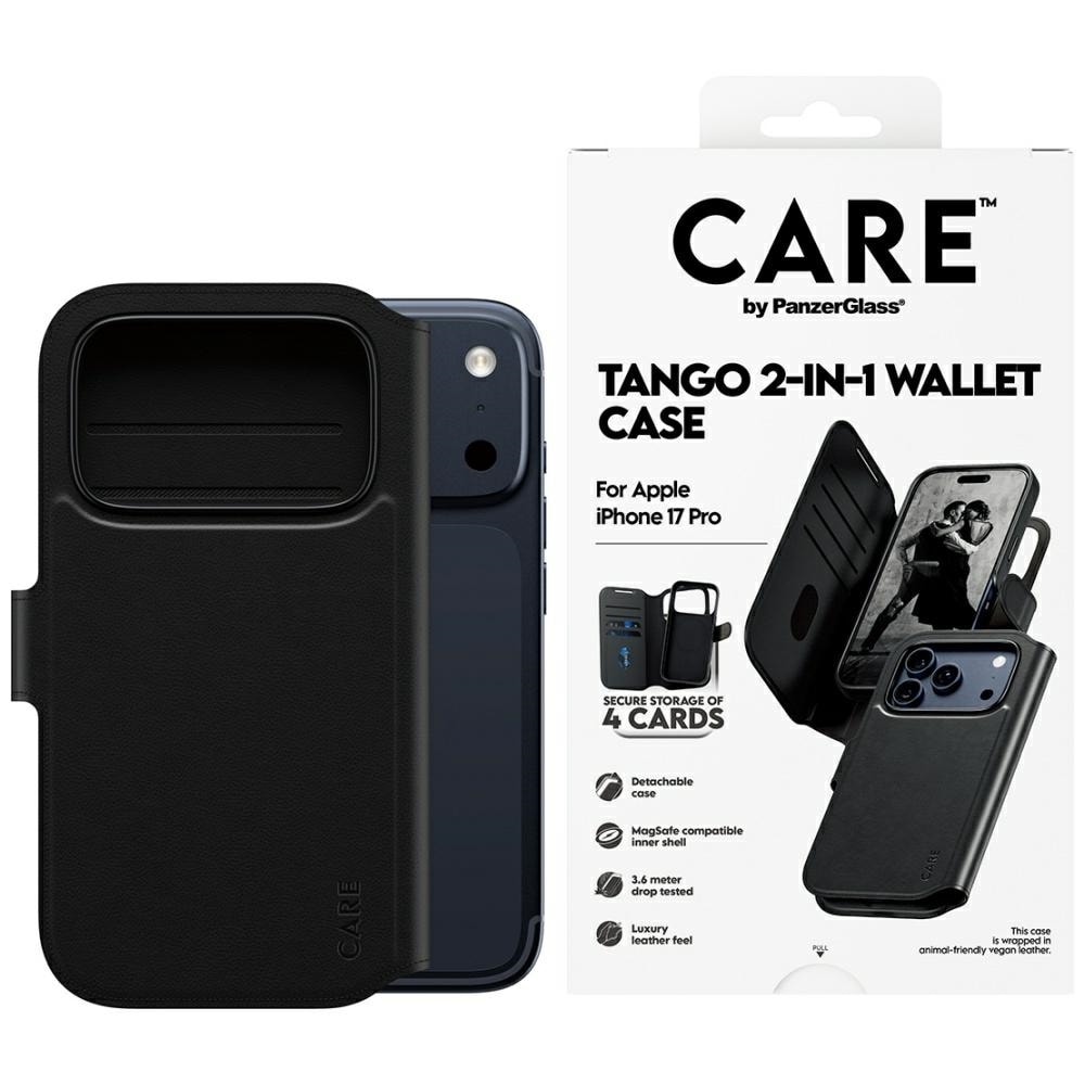 CARE by PanzerGlass Feature Tango 2in1 plånboksfodral MagSafe för iPhone 17 Pro - Svart