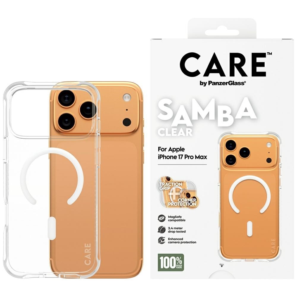 CARE by PanzerGlass Moderiktigt Samba-fodral med vit MagSafe för iPhone 17 Pro Max - Transparent