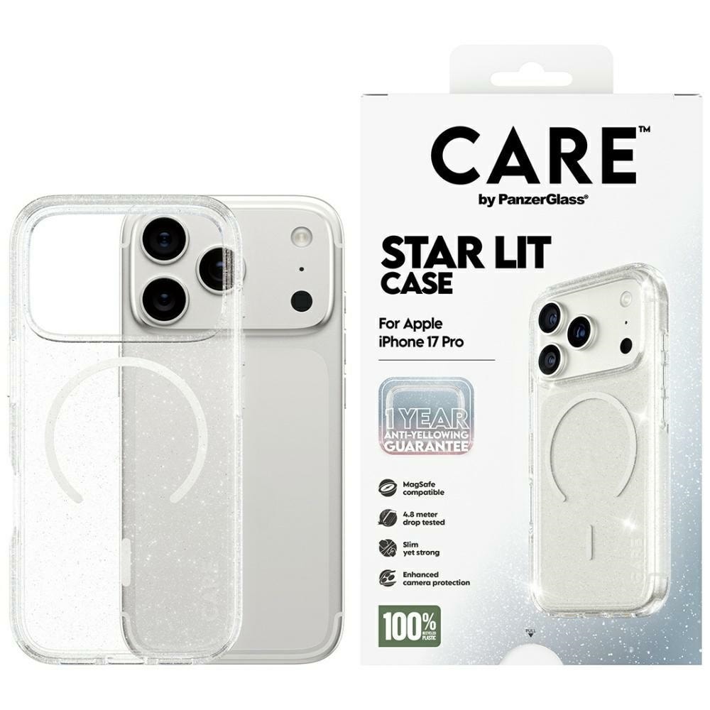 CARE by PanzerGlass Flagship Urban Explorer Fodral med vit MagSafe för iPhone 17 Pro - Klar glitter