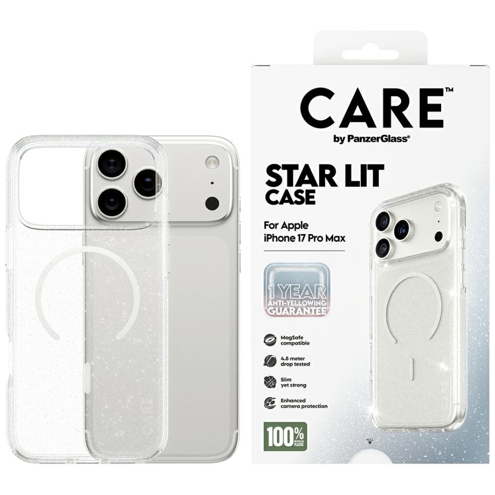 CARE by PanzerGlass Urban Explorer Fodral med vit MagSafe för iPhone 17 Pro Max - Klar glitter