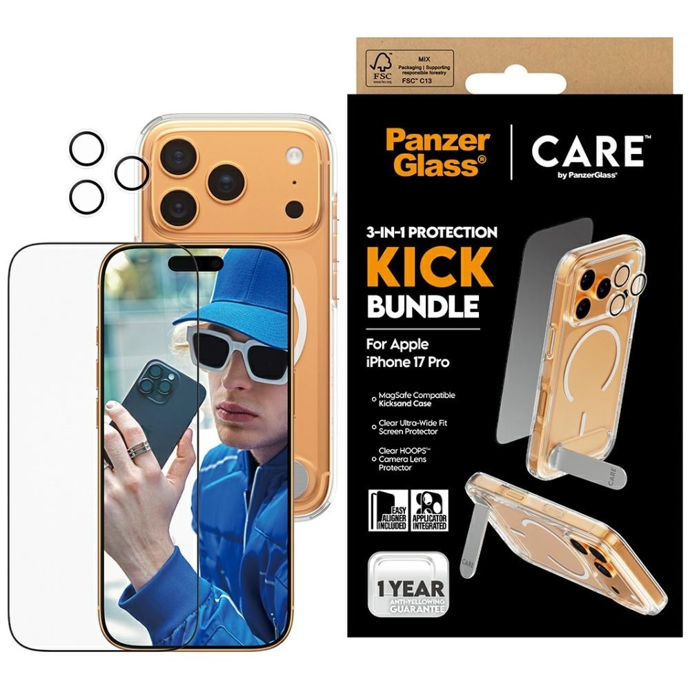 CARE by PanzerGlass Feature Kick 3in1 Fodral + Glas + Linsskyddssats för iPhone 17 Pro