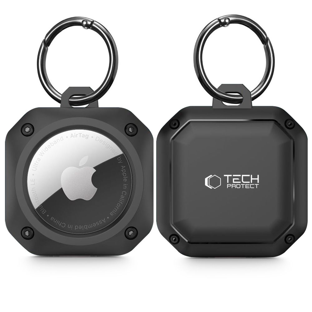 Tech-Protect Rough Pro-fodral för Apple AirTag 1/2 med ring - Svart