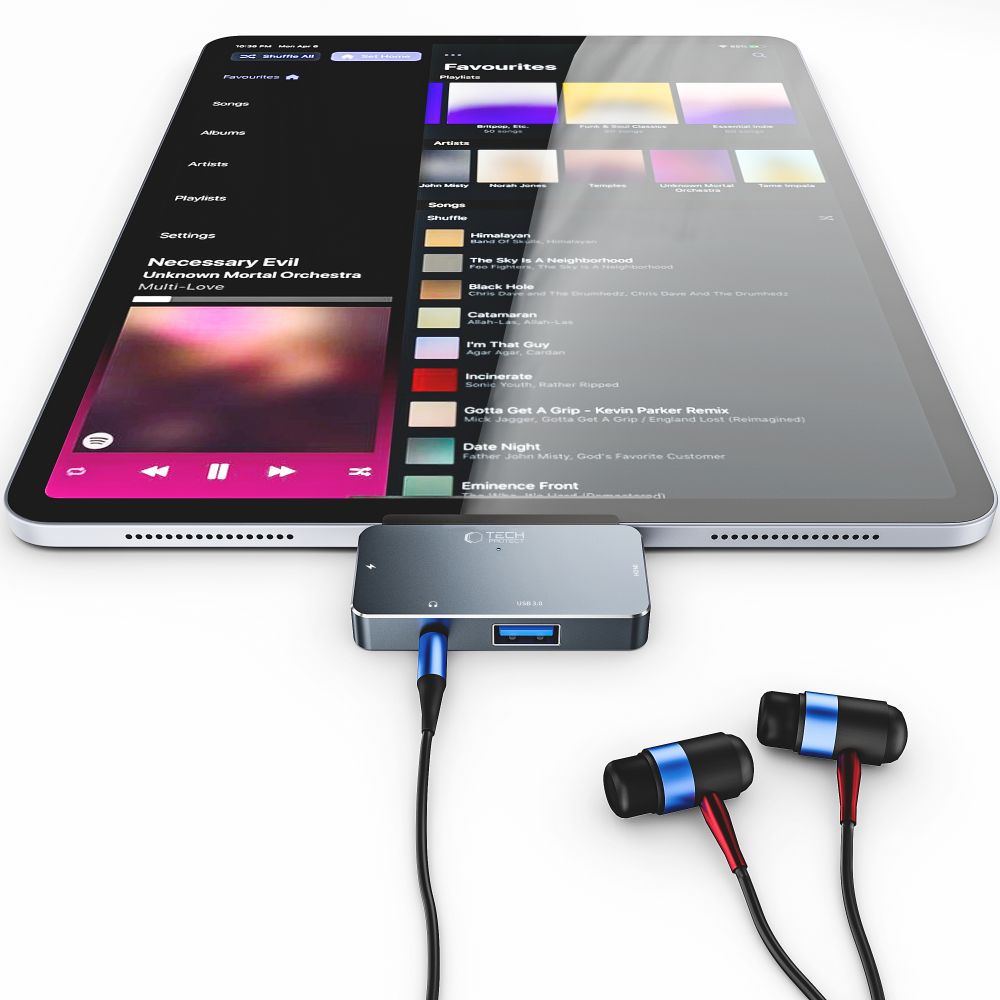 HUB Tech-Protect V6 4in1 USB-C - USB-A 3.0 / USB-C PD100W / HDMI / minijack 3,5mm - grå