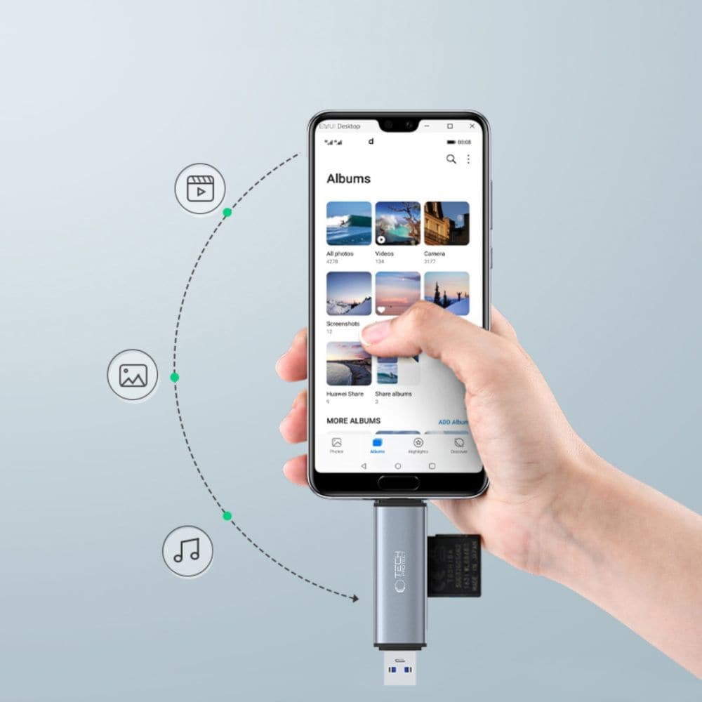 Tech-Protect Ultraboost SD/microSD-kortläsare – USB-C och USB-A 3.0, upp till 5 Gb/s
