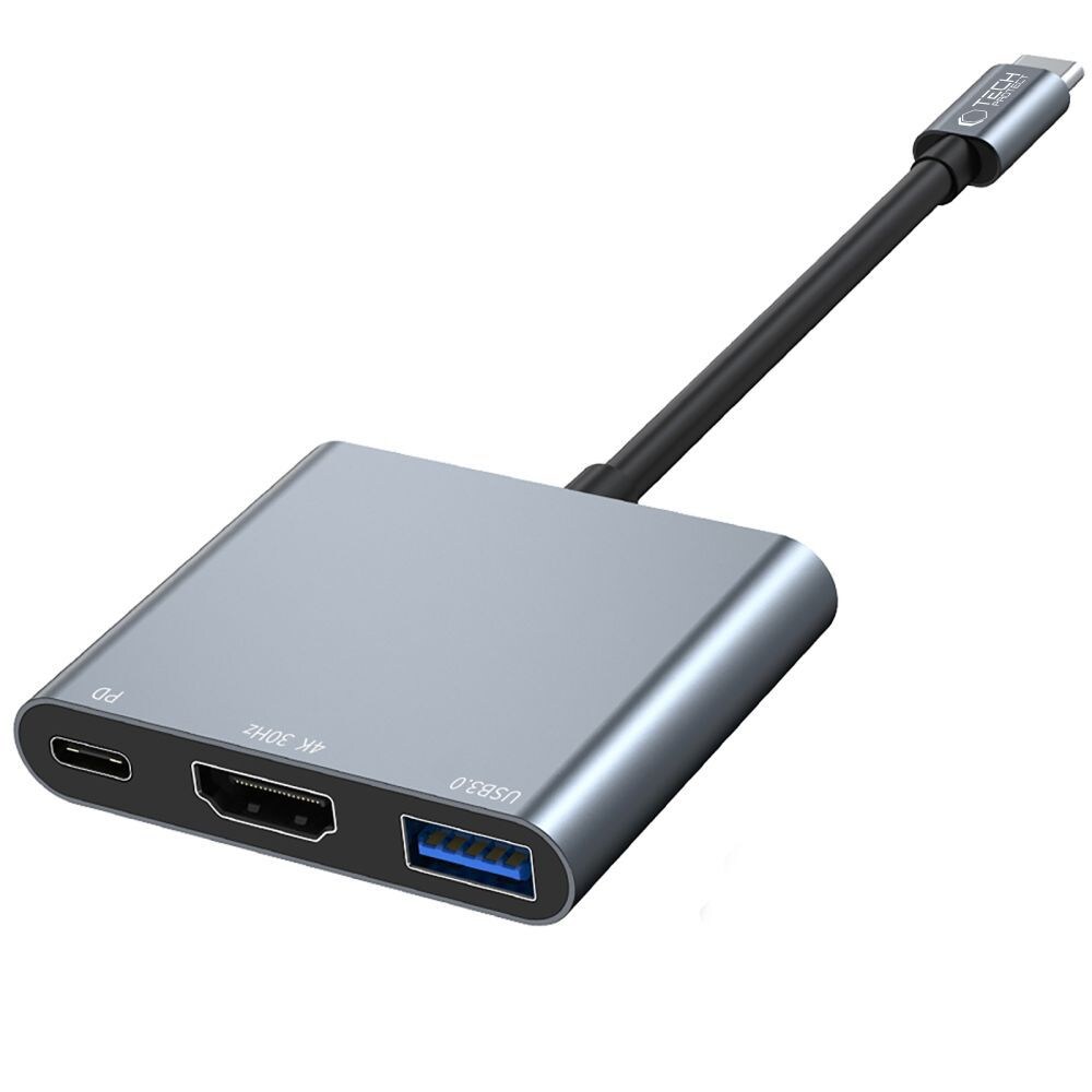 HUB Tech-Protect V1 3in1 USB-C - USB-A 3.0 / USB-C PD 100W / HDMI 4K 30Hz - grå
