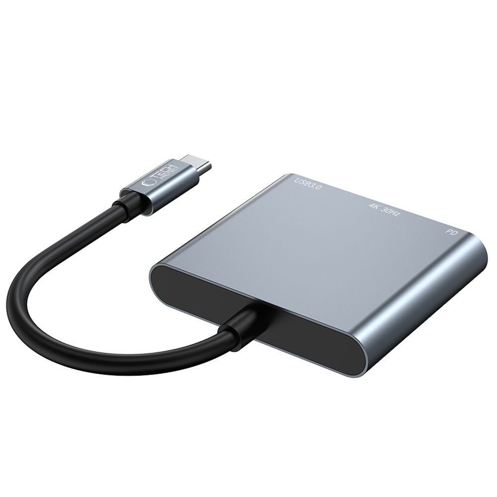 HUB Tech-Protect V1 3in1 USB-C - USB-A 3.0 / USB-C PD 100W / HDMI 4K 30Hz - grå
