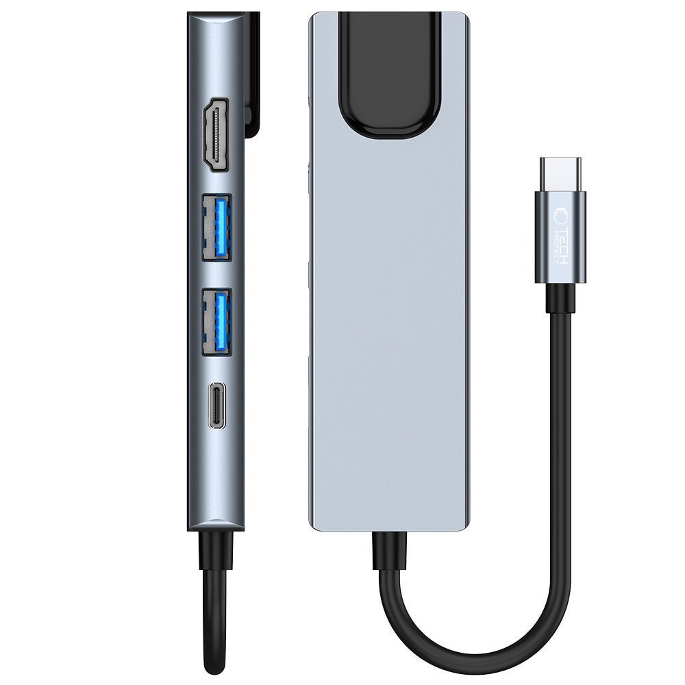 HUB Tech-Protect V3 5in1 USB-C - USB-A 3.0 / USB-A 2.0 / USB-C / HDMI / RJ45 - grå