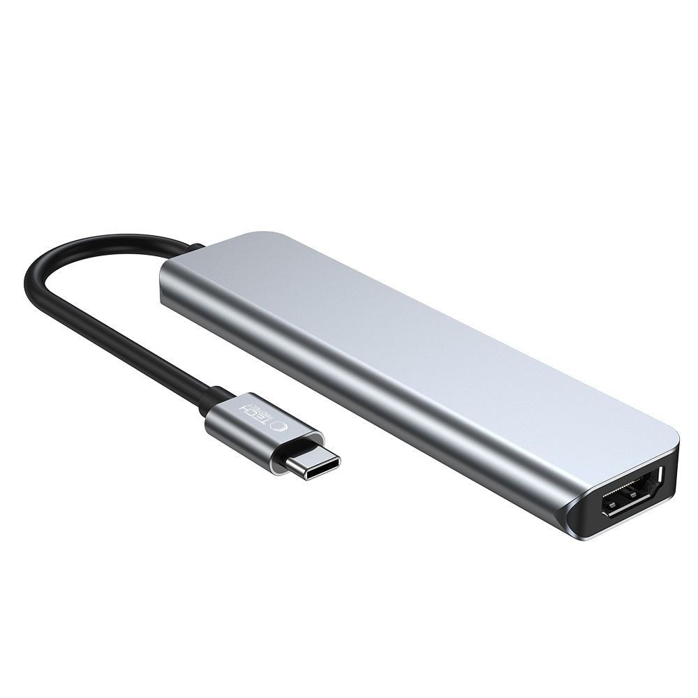 HUB Tech-Protect V4 6in1 USB-C, USB-A 3.0/2.0, HDMI, micro SD/TF/SD Reader - grå