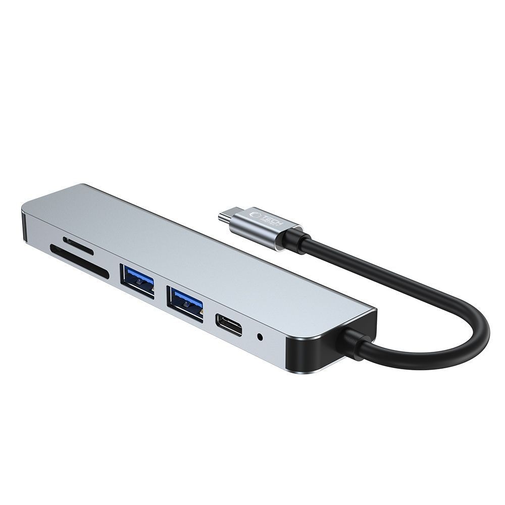 HUB Tech-Protect V4 6in1 USB-C, USB-A 3.0/2.0, HDMI, micro SD/TF/SD Reader - grå