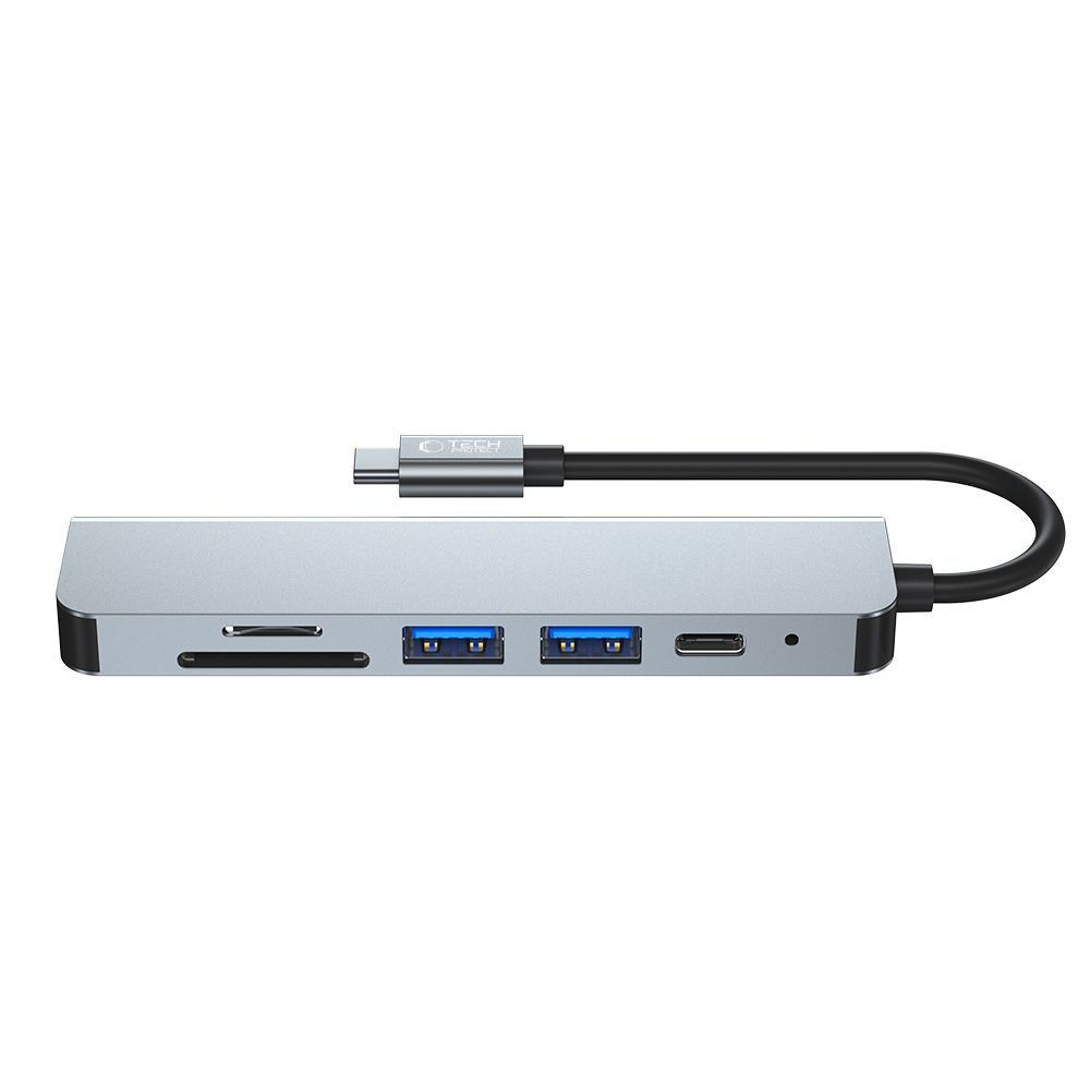 HUB Tech-Protect V4 6in1 USB-C, USB-A 3.0/2.0, HDMI, micro SD/TF/SD Reader - grå