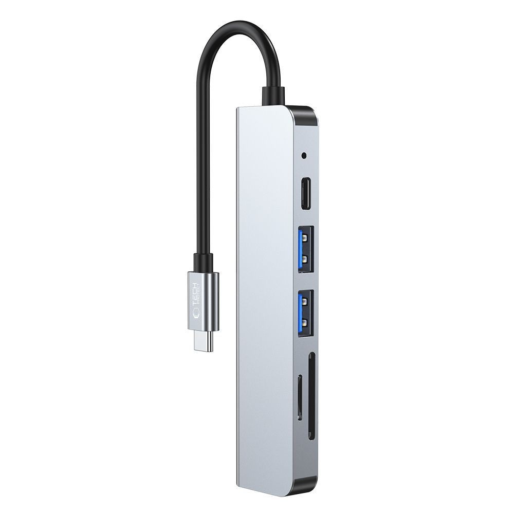 HUB Tech-Protect V4 6in1 USB-C, USB-A 3.0/2.0, HDMI, micro SD/TF/SD Reader - grå