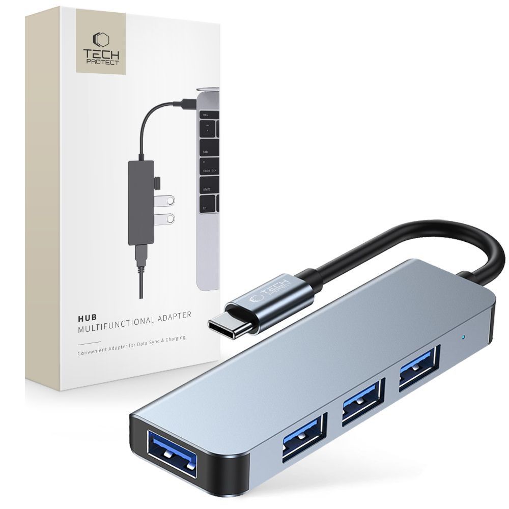 HUB Tech-Protect V1 4in1 USB-C - 3x USB-A 2.0 / USB-A 3.0 - grå