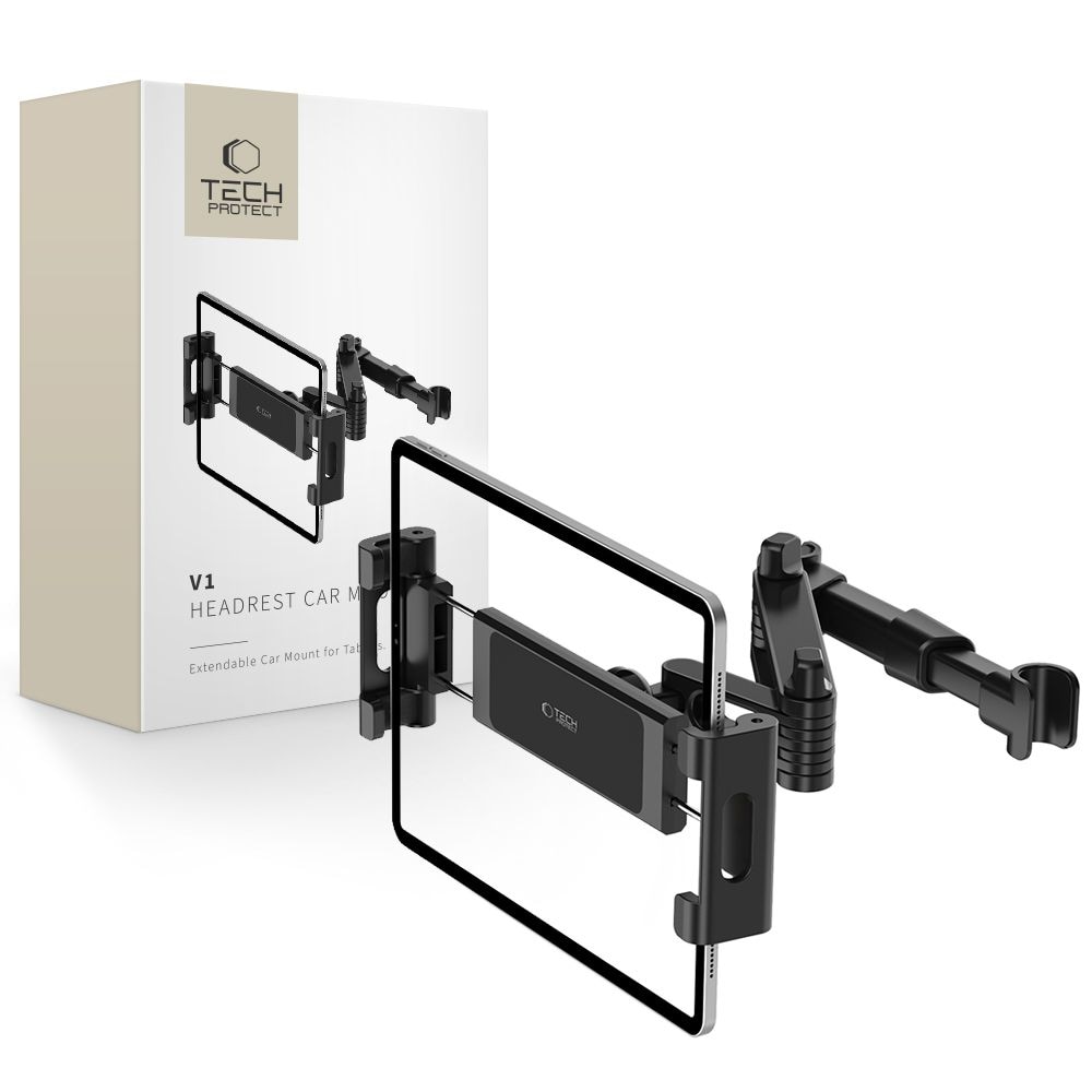 Tech-Protect V1 Teleskopisk telefonhållare för bilhuvudstöd - svart