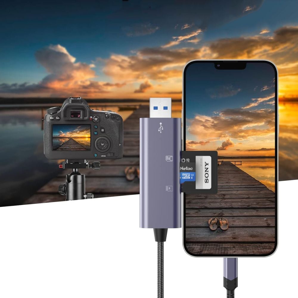 Tech-Protect UltraBoost SD/micro SD-kortläsare med Lightning /USB-A-kontakt - Grå