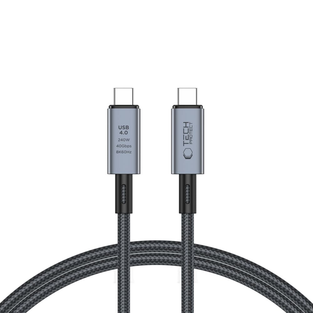 Tech-Protect UltraBoost Max USB-C 4.0 / USB-C 4.0 PD-kabel 240W 8K 40Gbps 1m - Grå
