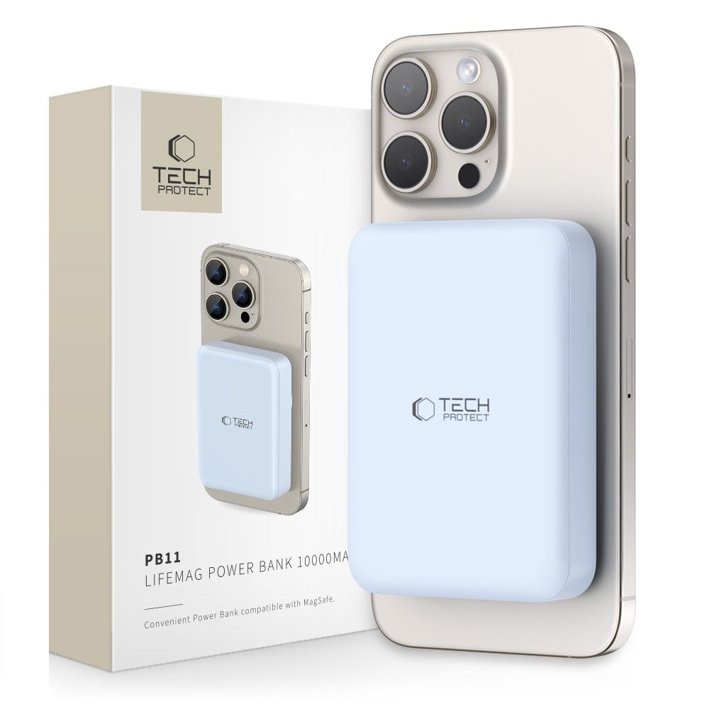 Tech-Protect LifeMag PB11 Powerbank med MagSafe 10000mAh 15W USB-C port - blå + USB-C kabel