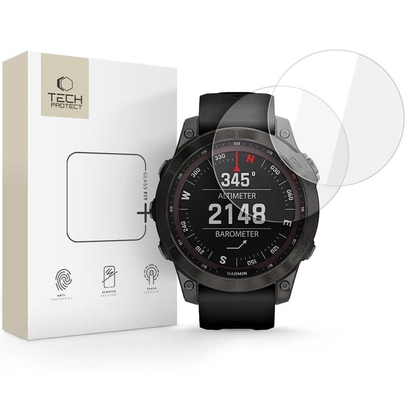Tech-Protect Glass Fit+ 2-pack härdat glas för Garmin Fenix 7 / 7 Pro - transparent