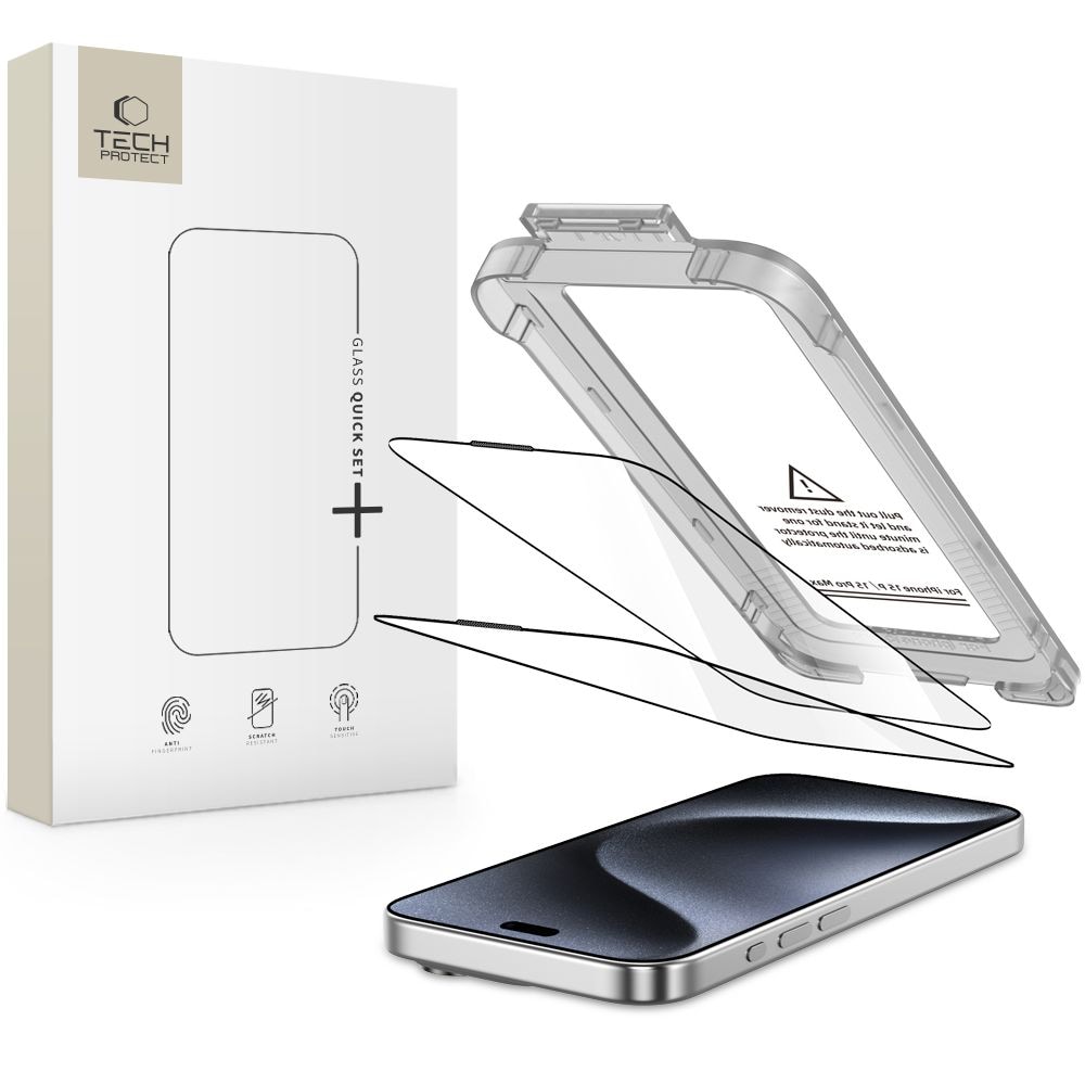 Tech-Protect Quick Set+ 2-pack härdat glas för iPhone 15 Pro Max - svart
