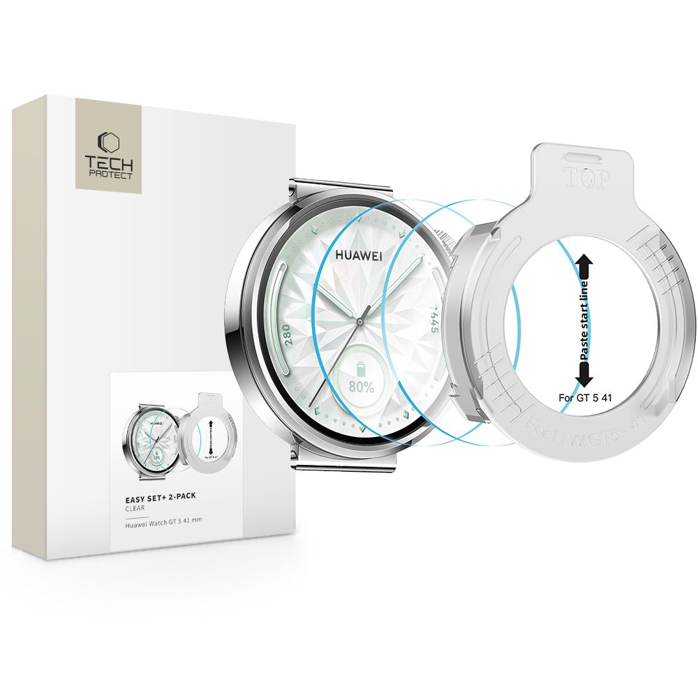 Tech-Protect Easy Set+ 2-pack härdat glas för Huawei Watch GT 5 41 mm - transparent