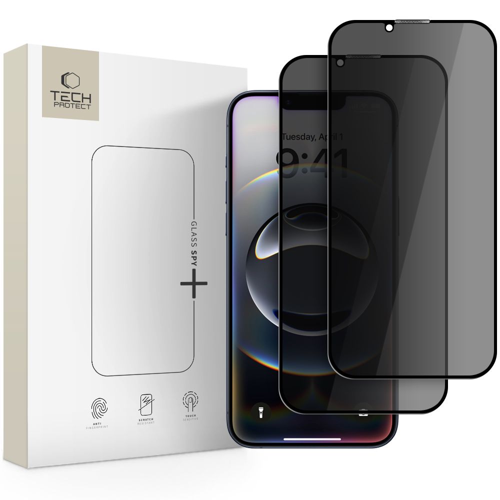 Tech-Protect Anti Spy Glass Pro+ 2-pack för iPhone 16e / 14 / 13 Pro / 13 - svart