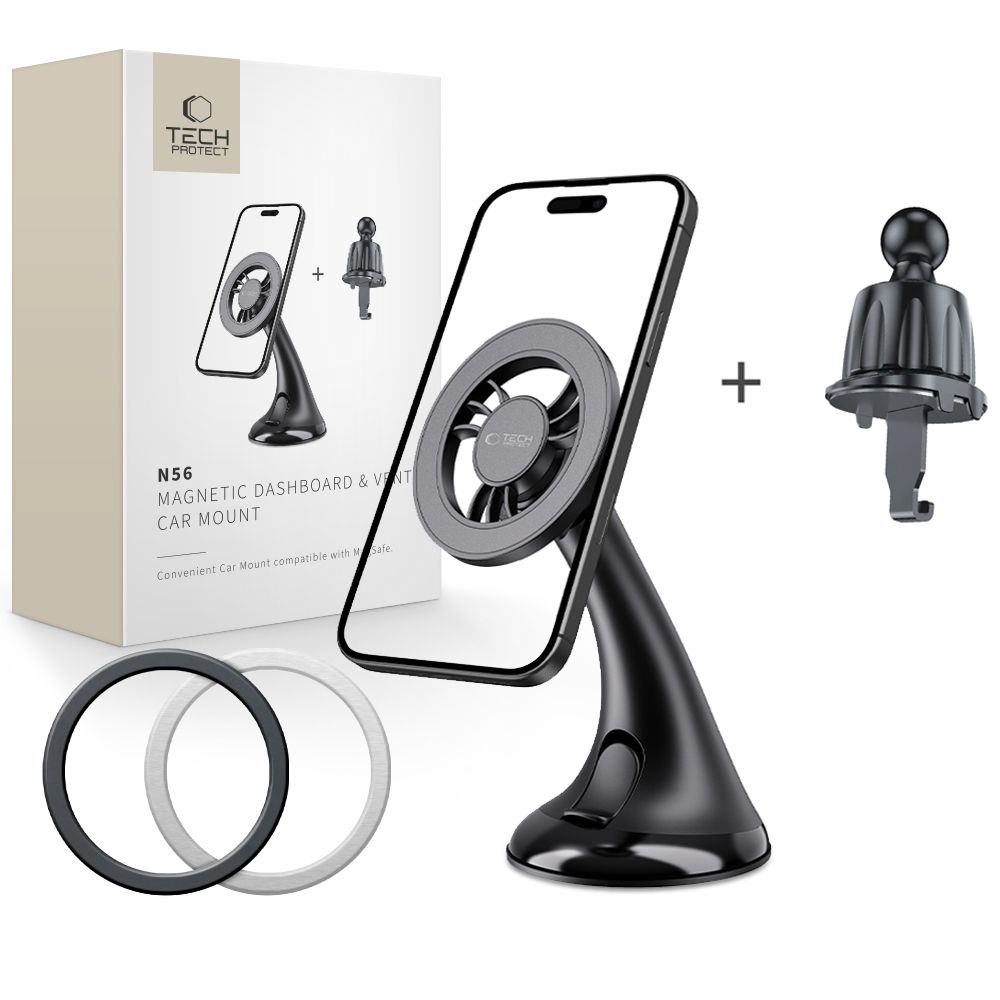 Tech-Protect N56 bilhållare för montering på instrumentbräda, vindruta eller luftventil - svart