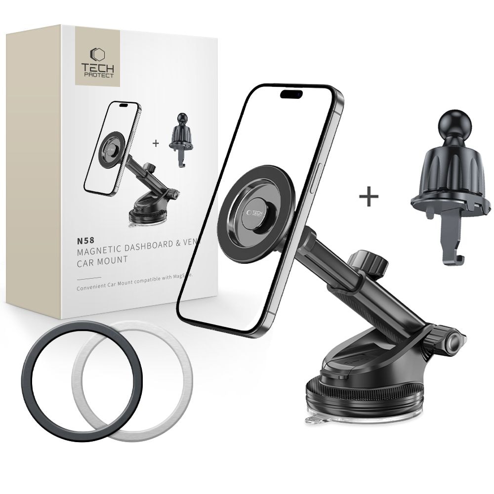 Tech-Protect N58 Magnetisk MagSafe bilhållare för cockpit, vindruta eller luftventil - Svart