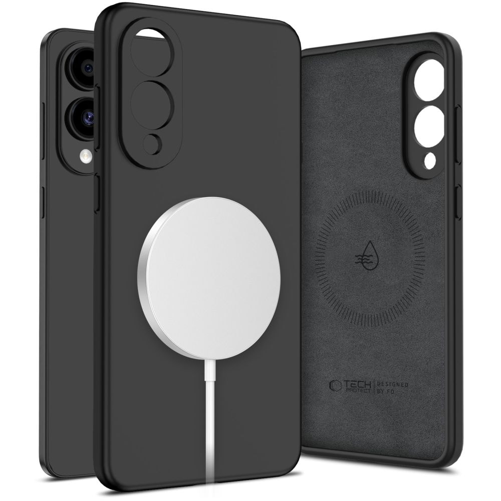 Tech-Protect MagSafe-fodral i flytande silikon för Samsung Galaxy S25 Edge - svart