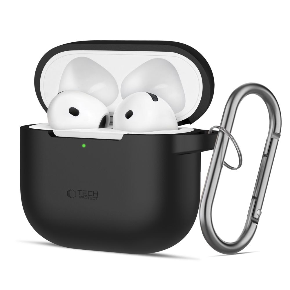 Tech-Protect silikonfodral med krok för AirPods 4 - Svart